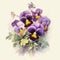 Violet And Gray Pansy Bouquet: Detailed Watercolor Painting In Naturalistic Botanical Art Style