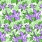 Violet Green Flower Seamless Pattern Vector