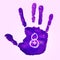 Violet handprint and number 8, for the womens day