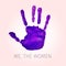 Violet handprint and text we the women