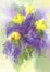 Violet lilac and yellow tulips watercolor background