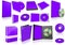 Violet multimedia disks and boxes on white