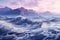 Violet ocean waves. Beautiful illustration picture. Generative AI