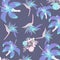 Violet Pattern Art. Indigo Tropical Exotic. Coral Floral Illustration. Blue Flora Art. Purple Decoration Leaves. Cobalt Wallpaper