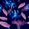 Violet Pattern Texture. Azure Tropical Exotic. Navy Seamless Design. Indigo Flora Palm. Blue Flower Hibiscus.