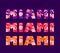 Violet, pink and orange t shirt prints variation Miami lettering with cute pink flamingo