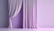 Violet purple empty wall in room with silk curtain drapes. Template for product presentation