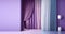 Violet purple empty wall in room with silk curtain drapes. Template for product presentation