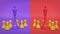 Violet and red chess kings standing with many pawns. 3d rendering