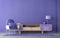 Violet room Very Peri.Chair,TV cabinet lamp and empty wall.Modern design interior