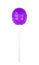 Violet round lollipop isolated on white. Sweet sugar candy