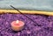 Violet salt with candle and insense stick