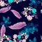 Violet Seamless Hibiscus. Indigo Pattern Vintage. Purple Tropical Design. Navy Decoration Painting. Blue Drawing Foliage.