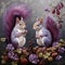 Violet Squirrel Rococo Wall Art: Realistic Acrylic Painting With Delicate Shading