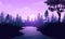 Violet Sunrise or sunset sky Landscape with silhouettes of jungle and river