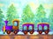 Violet train retro cartoon watercolor painting travel in christmas pine tree forest illustration design hand drawing