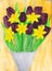 Violet tulilips and yellow daffodiles in bouquet