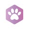 Violet vector hexagon shape icon with the animals. Cat paw icons isolated. animal footprint hexagonal