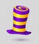 Violet and yellow colors striped realistic vector carnival hat
