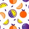 Violet yellow orange Watermelons white background. Seamless pattern melon set, wallpaper Vector. Good for t shirt print Hand drawn