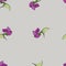 Violets flower seamless pattern with leaf on gray background