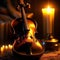 Violin on the background of a burning candle. Problems with electricity due to the war in Ukraine