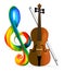 Violin or cello with treble clef. Vector illustration on white background