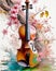 a violin on cherry blossom background