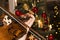 Violin with christmas tree