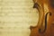 Violin Closeup over blurred sheet music