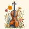 violin with flower drawing illustration for card, invitation, decoration, poster, valentine