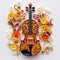 A violin made out of quilled paper flowers. Generative AI image.