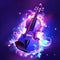 A violin magical item purple and spectral aesthetic light illustration generative AI