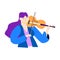 Violin player with violet hair. Flat cartoon