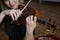 Violin player violinist classical music playing. Orchestra musical instruments