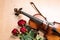 Violin, rose and music books