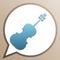 Violin sign illustration. Bright cerulean icon in white speech balloon at pale taupe background. Illustration