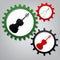 Violin sign illustration. Vector. Three connected gears with icons at grayish background.. Illustration.