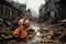 A violin sitting on top of a dirty street created with generative AI technology