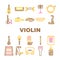 Violin String Musical Instrument Icons Set Vector