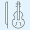 Violin thin line icon. Classic musician instrument with bow stick. Wedding asset vector design concept, outline style