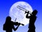 Violin and trumpet players in the moon