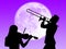 Violin and trumpet players in the moon