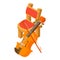 Violine icon isometric vector. Bowed musical instrument near wooden chair icon