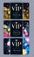 VIP cards with abstract bokeh background.