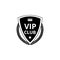 VIP club - black shield badge icon with crown symbol, leaf wreath and star sign