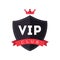 Vip club exclusive member logo with crown and ribbon