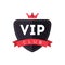 Vip club exclusive member logo with crown and ribbon
