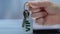 VIP inscription on keychain in businessman hand, luxury resort for rich customer