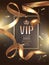 VIP invitation banner with curly golden ribbons with circle pattern and frame.